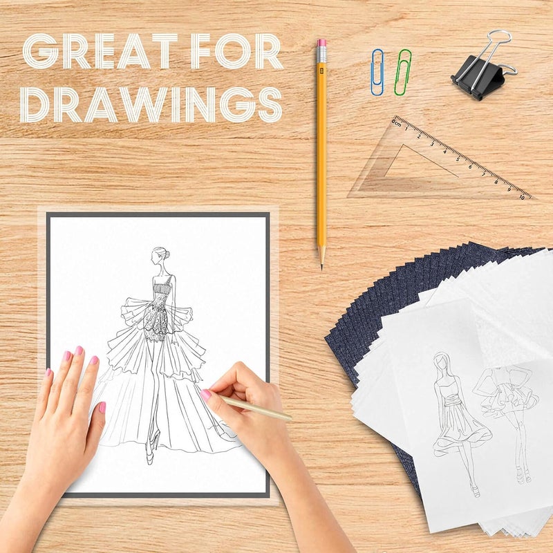 psler Carbon Paper Tracing Paper for Tracing - 120 Pcs White Translucent Tracing Paper and 100 Pcs Black Graphite Paper On Wood Fabric Artist Lettering Sketch Canvas Drawing A4 Size 8.5 X 11 Inch - Image 5
